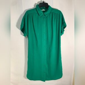 C.A.S.L.O.N Women's Green Pleated Shirt Dress with Dolman Sleeves Made In China